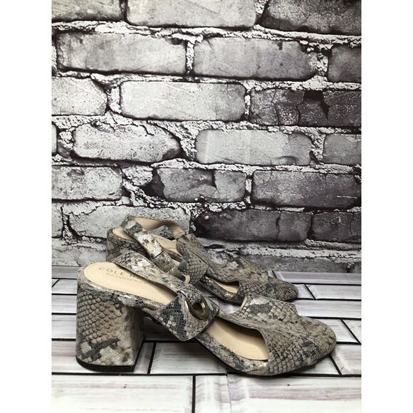 Cole Haan Grand OS Taupe Shimmer Leather Open Block Heel Sandals 5B US/35.5EU - Picture 3 of 16